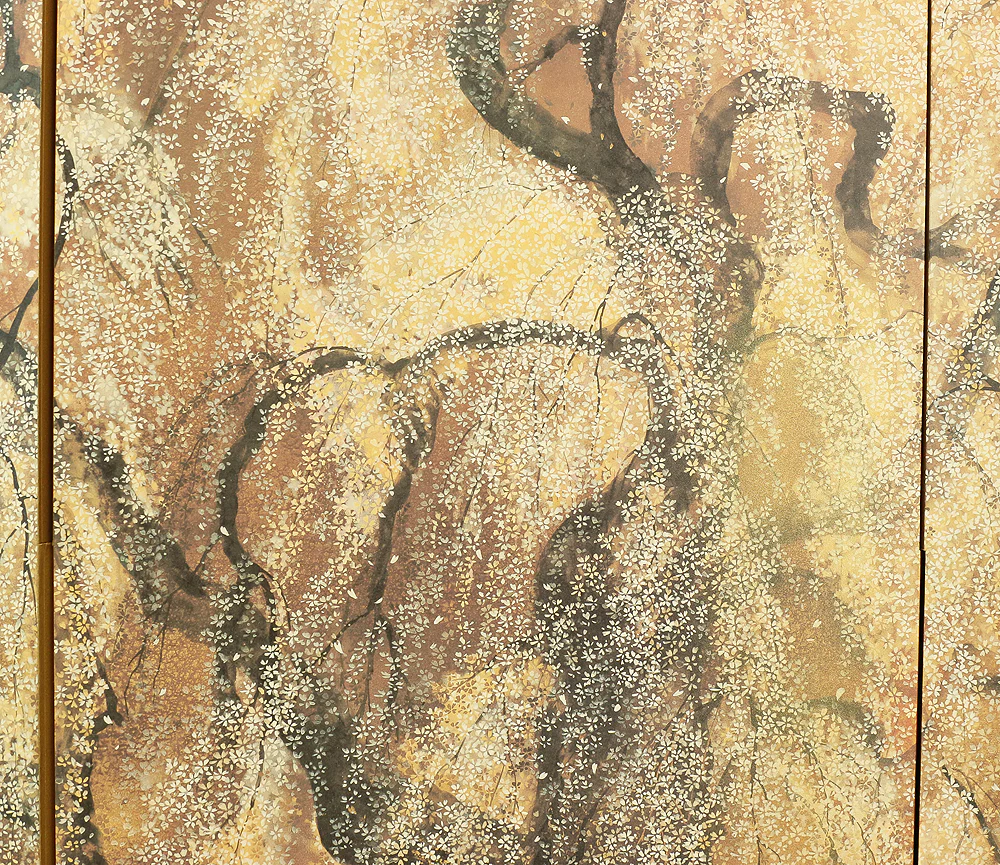 Exclusive Reproduction「春宵滝桜」Shunyo Takizakura 'Weeping Cherry like Waterfall at Spring Night' Moon and Cherry Blossoms by 木村圭吾 Kimura Keigo (b 1944) Published by IEI Art Gallery / Small Byobu Folding Screen Room divider 4 panels VA335 - Image 15