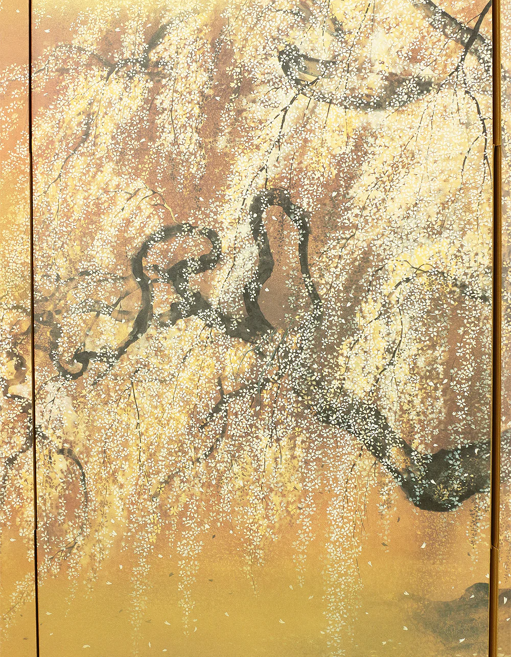 Exclusive Reproduction「春宵滝桜」Shunyo Takizakura 'Weeping Cherry like Waterfall at Spring Night' Moon and Cherry Blossoms by 木村圭吾 Kimura Keigo (b 1944) Published by IEI Art Gallery / Small Byobu Folding Screen Room divider 4 panels VA335 - Image 7