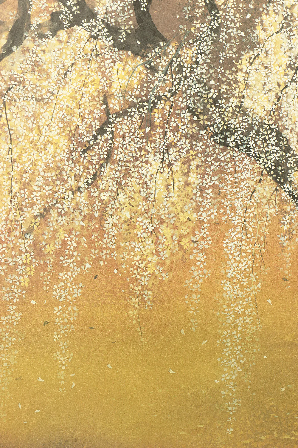 Exclusive Reproduction「春宵滝桜」Shunyo Takizakura 'Weeping Cherry like Waterfall at Spring Night' Moon and Cherry Blossoms by 木村圭吾 Kimura Keigo (b 1944) Published by IEI Art Gallery / Small Byobu Folding Screen Room divider 4 panels VA335 - Image 9