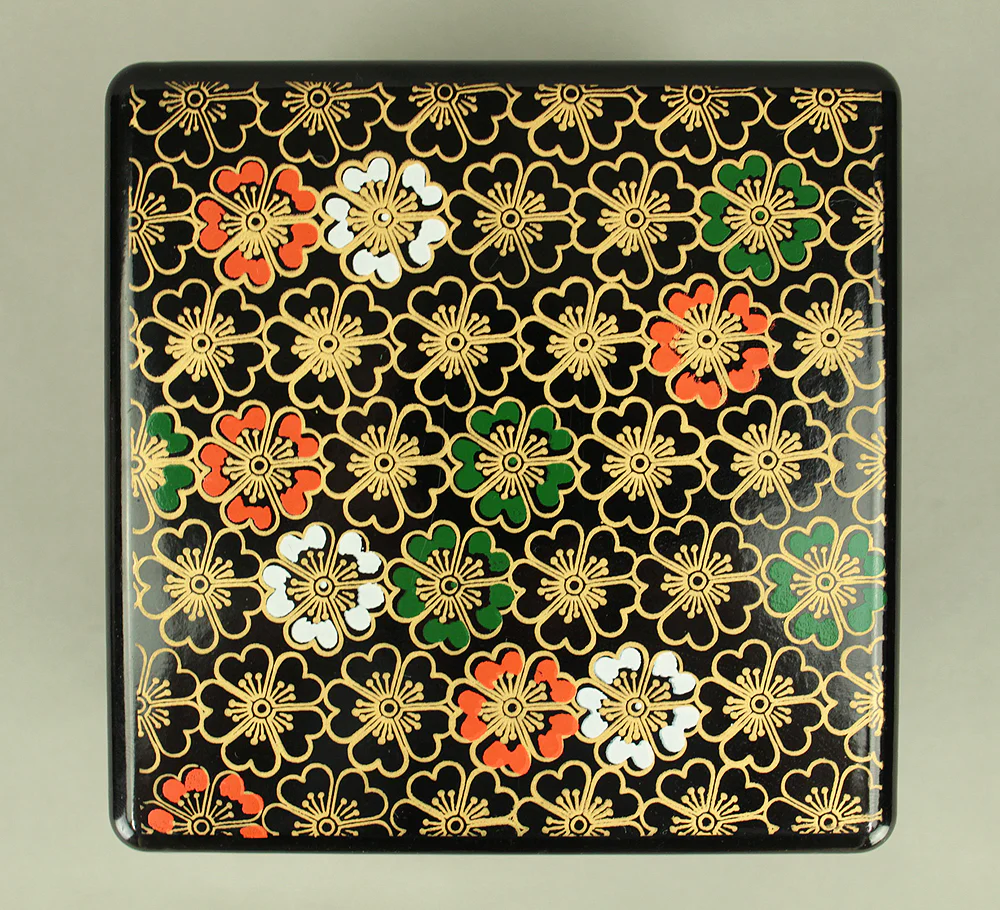 Flower Pattern Resin Lacquerware Portable Three-Tiered Box Small Jubako VA820 - Image 10