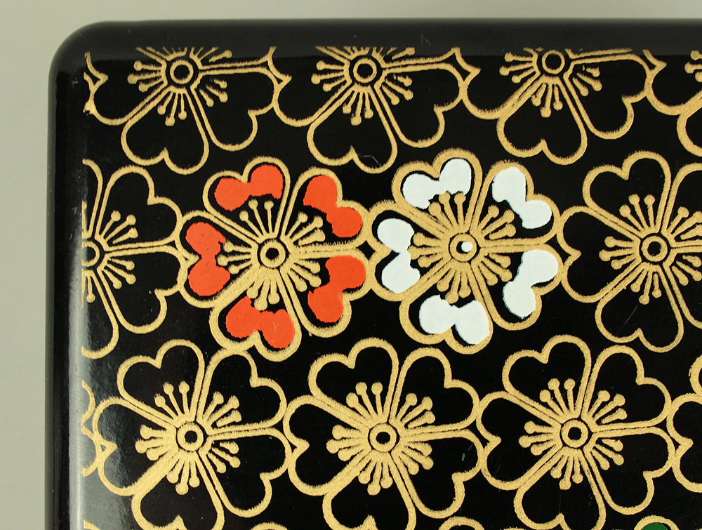 Flower Pattern Resin Lacquerware Portable Three-Tiered Box Small Jubako VA820 - Image 11