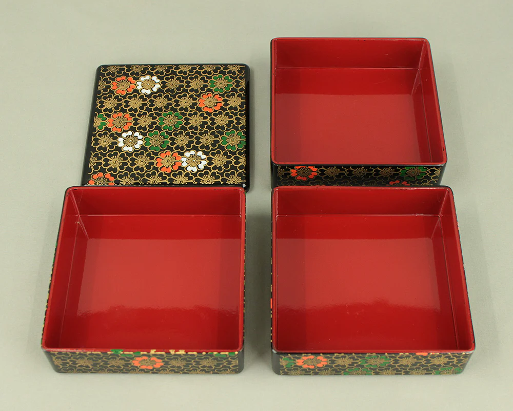 Flower Pattern Resin Lacquerware Portable Three-Tiered Box Small Jubako VA820 - Image 13