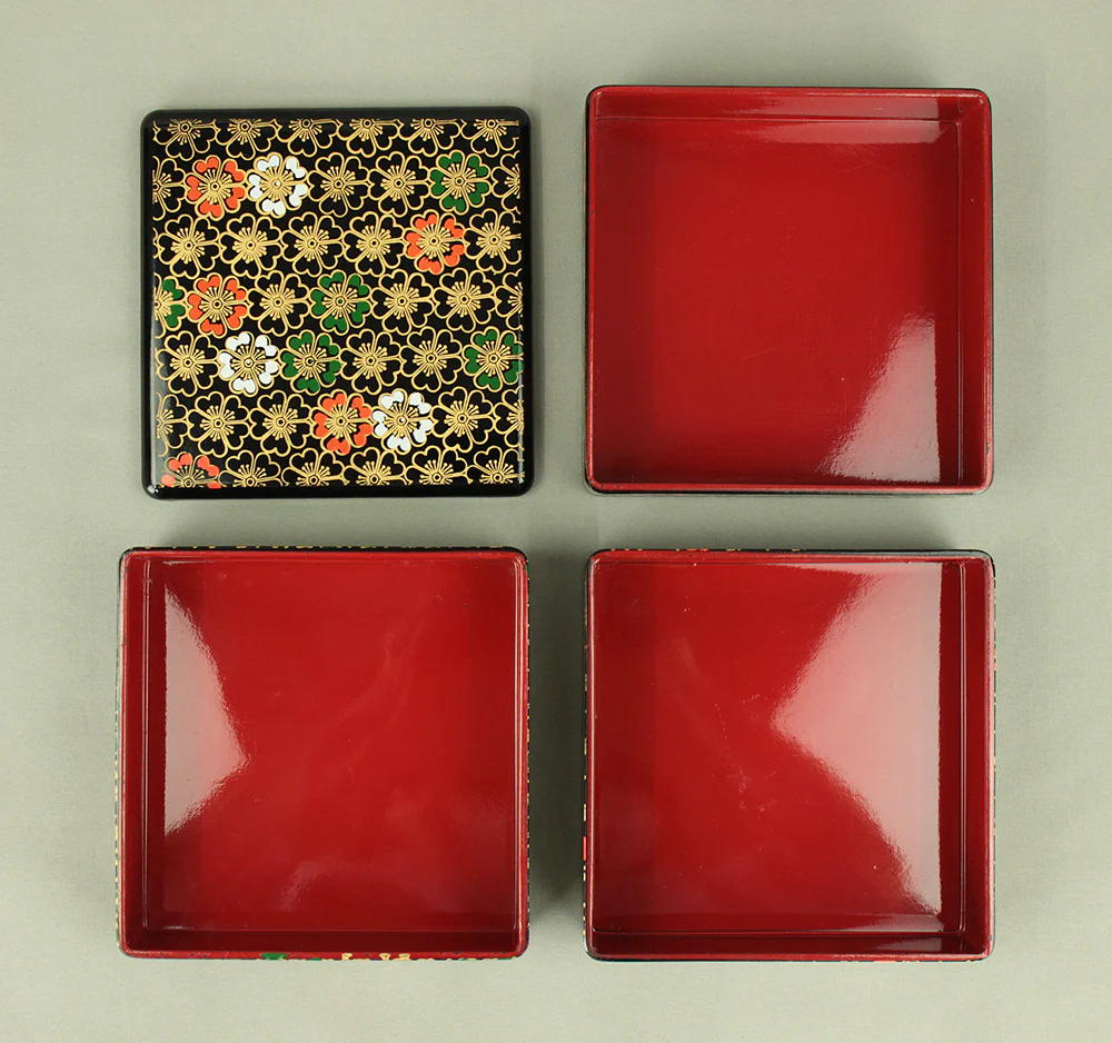 Flower Pattern Resin Lacquerware Portable Three-Tiered Box Small Jubako VA820 - Image 14