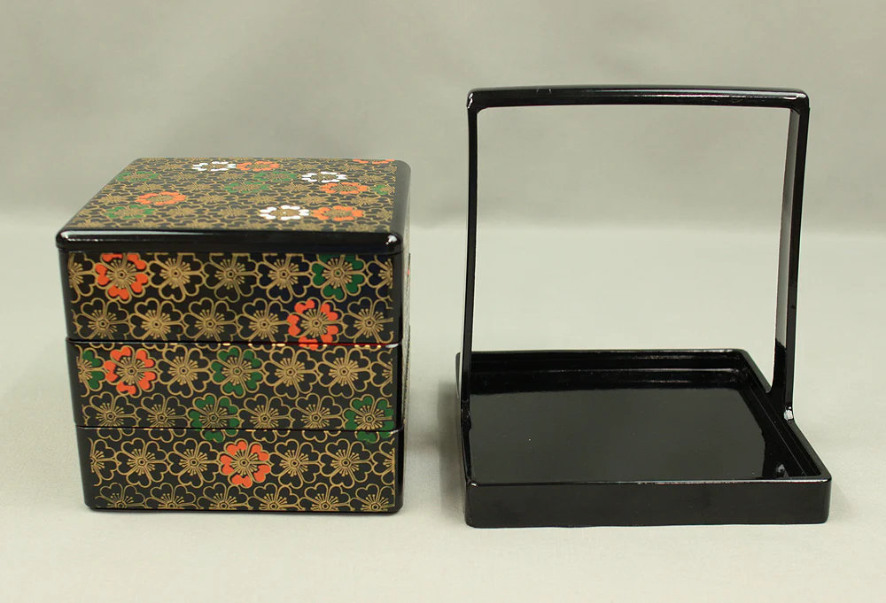 Flower Pattern Resin Lacquerware Portable Three-Tiered Box Small Jubako VA820 - Image 23