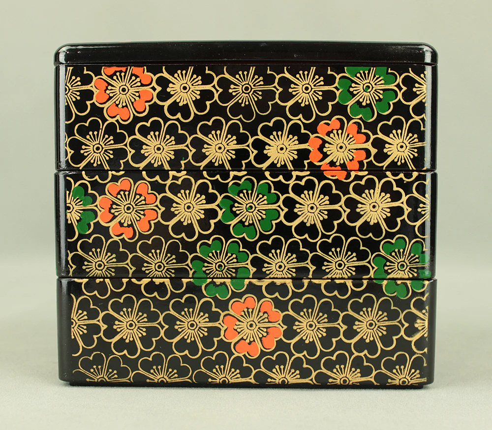 Flower Pattern Resin Lacquerware Portable Three-Tiered Box Small Jubako VA820 - Image 3