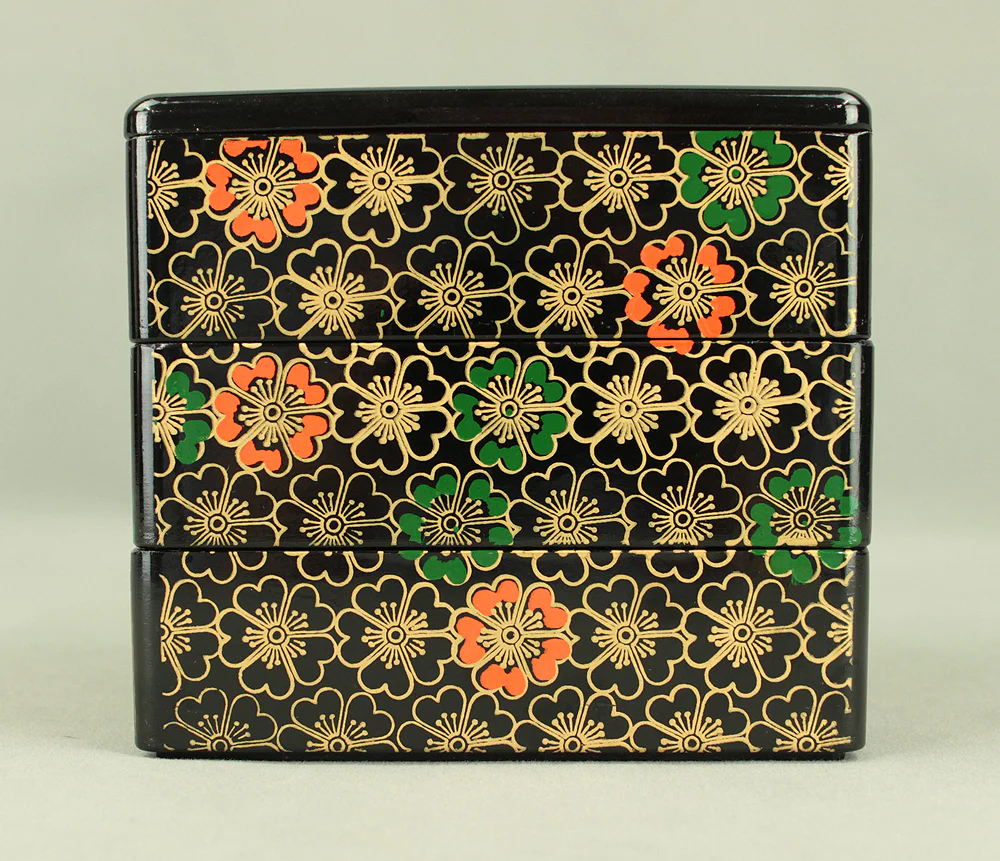 Flower Pattern Resin Lacquerware Portable Three-Tiered Box Small Jubako VA820 - Image 4