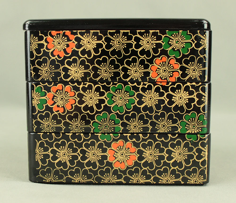 Flower Pattern Resin Lacquerware Portable Three-Tiered Box Small Jubako VA820 - Image 5