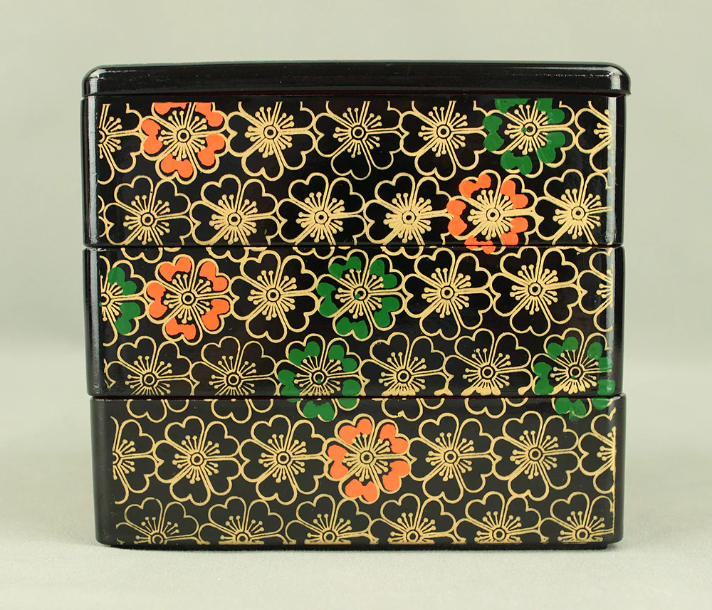 Flower Pattern Resin Lacquerware Portable Three-Tiered Box Small Jubako VA820 - Image 6