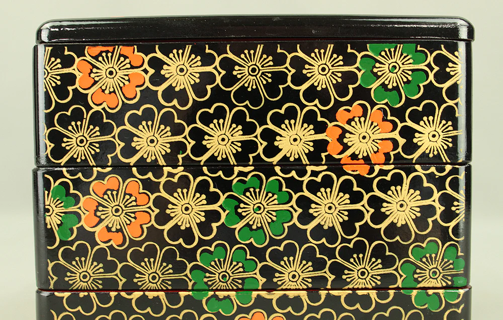 Flower Pattern Resin Lacquerware Portable Three-Tiered Box Small Jubako VA820 - Image 7