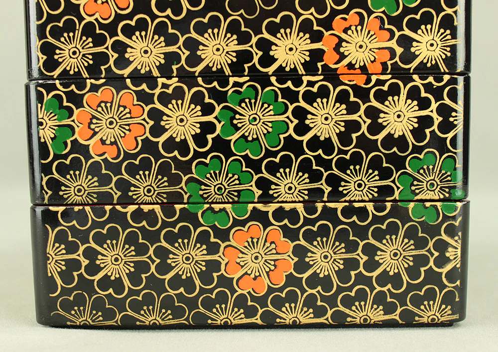 Flower Pattern Resin Lacquerware Portable Three-Tiered Box Small Jubako VA820 - Image 8