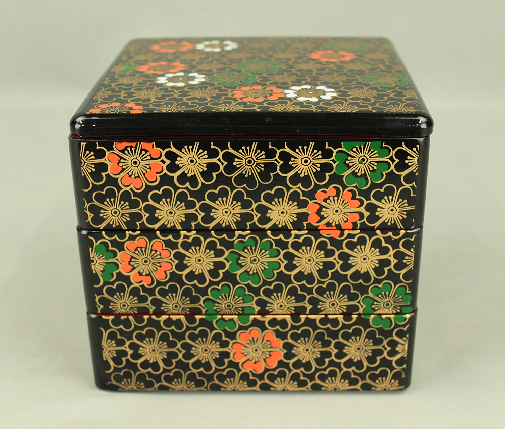 Flower Pattern Resin Lacquerware Portable Three-Tiered Box Small Jubako VA820 - Image 9