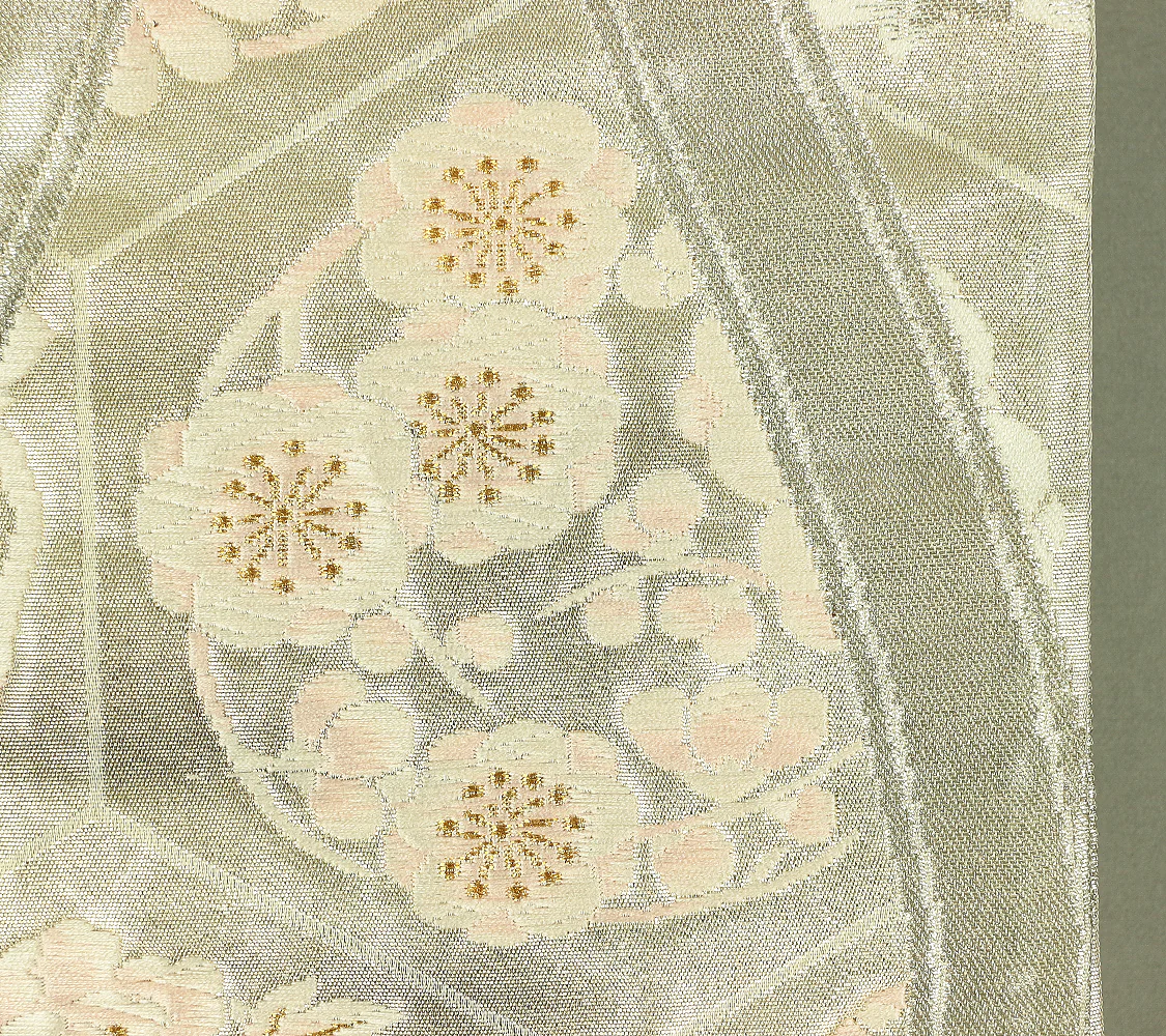 Fukuro Obi Nishijin textile (Certification number 290) Silver-based Obi belt Luxurious and Graceful Flowers design gold & silver thread V678 - Image 7