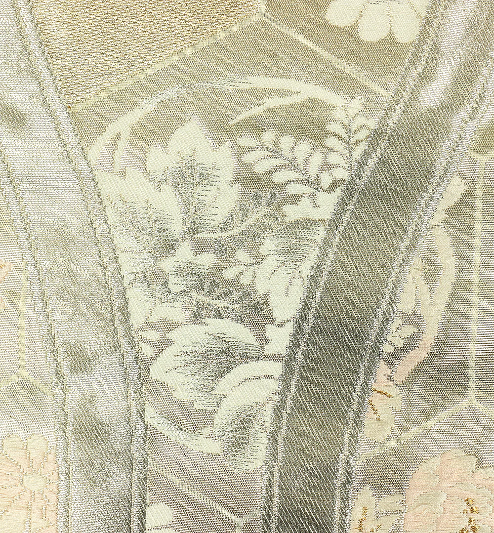 Fukuro Obi Nishijin textile (Certification number 290) Silver-based Obi belt Luxurious and Graceful Flowers design gold & silver thread V678 - Image 8