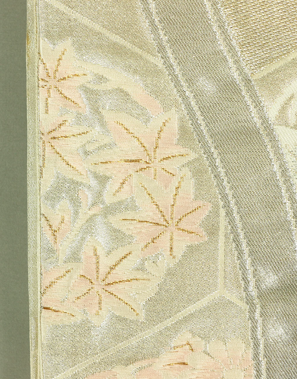 Fukuro Obi Nishijin textile (Certification number 290) Silver-based Obi belt Luxurious and Graceful Flowers design gold & silver thread V678 - Image 9