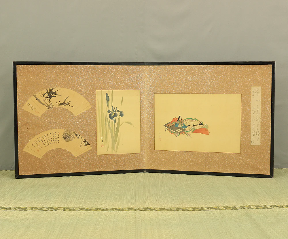 Furosaki Harimaze Byōbu (Tea Folding Screen with various works) Small Byobu Folding Screen Room divider 2 panels VA338