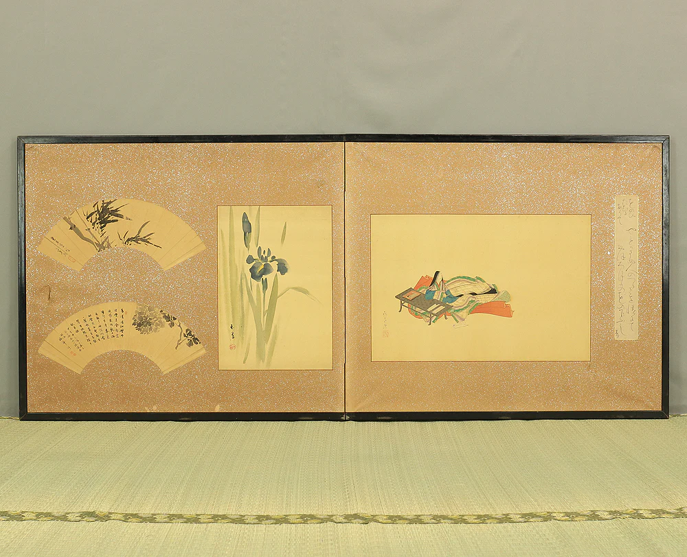 Furosaki Harimaze Byōbu (Tea Folding Screen with various works) Small Byobu Folding Screen Room divider 2 panels VA338 - Image 2