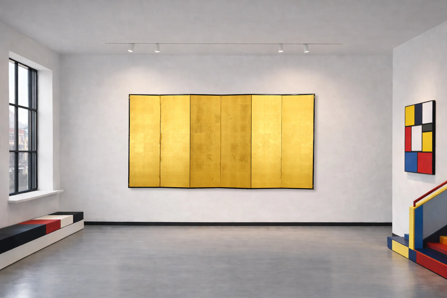Genuine Gold Leaf Foil Stamping Six Panels Folding Screens Byobu Room Dividers with Box VB131