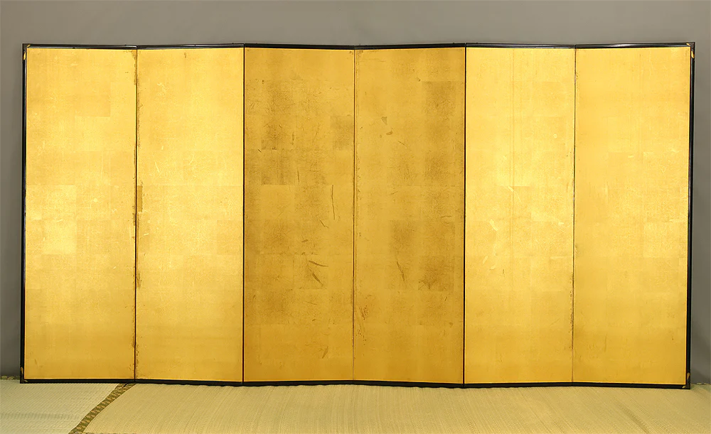 Genuine Gold Leaf Foil Stamping Six Panels Folding Screens Byobu Room Dividers with Box VB131 - Image 3