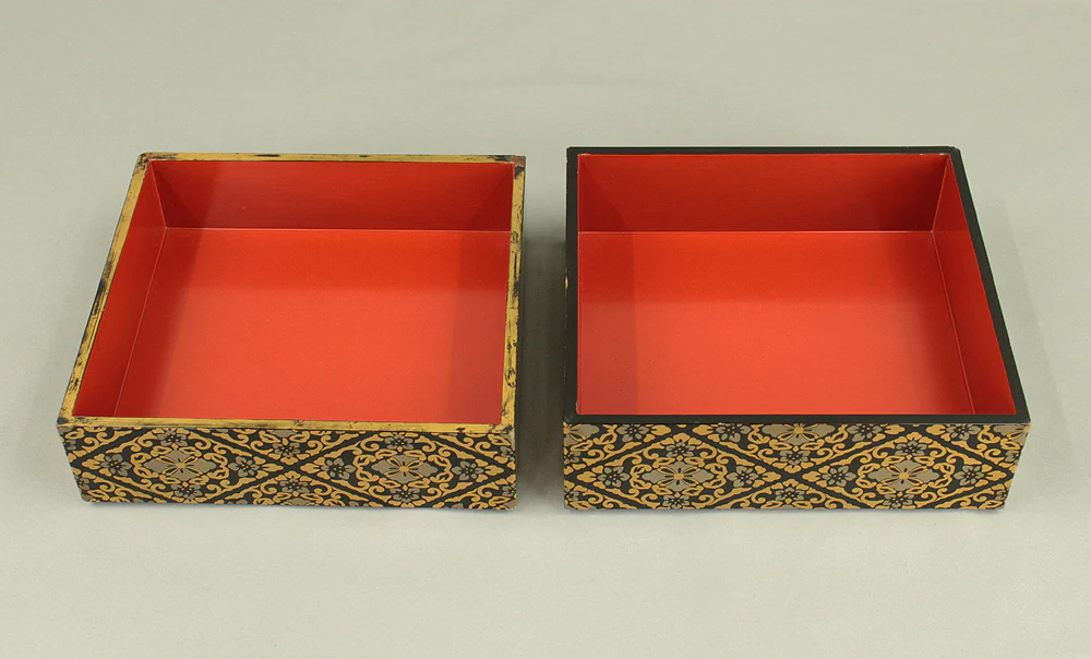 Gold Lacquer Flower Diamond Pattern Makie Five-Tiered Box Jubako with Box VA663 - Image 17