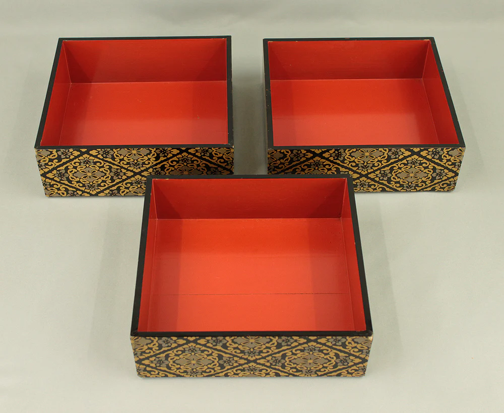 Gold Lacquer Flower Diamond Pattern Makie Five-Tiered Box Jubako with Box VA663 - Image 19