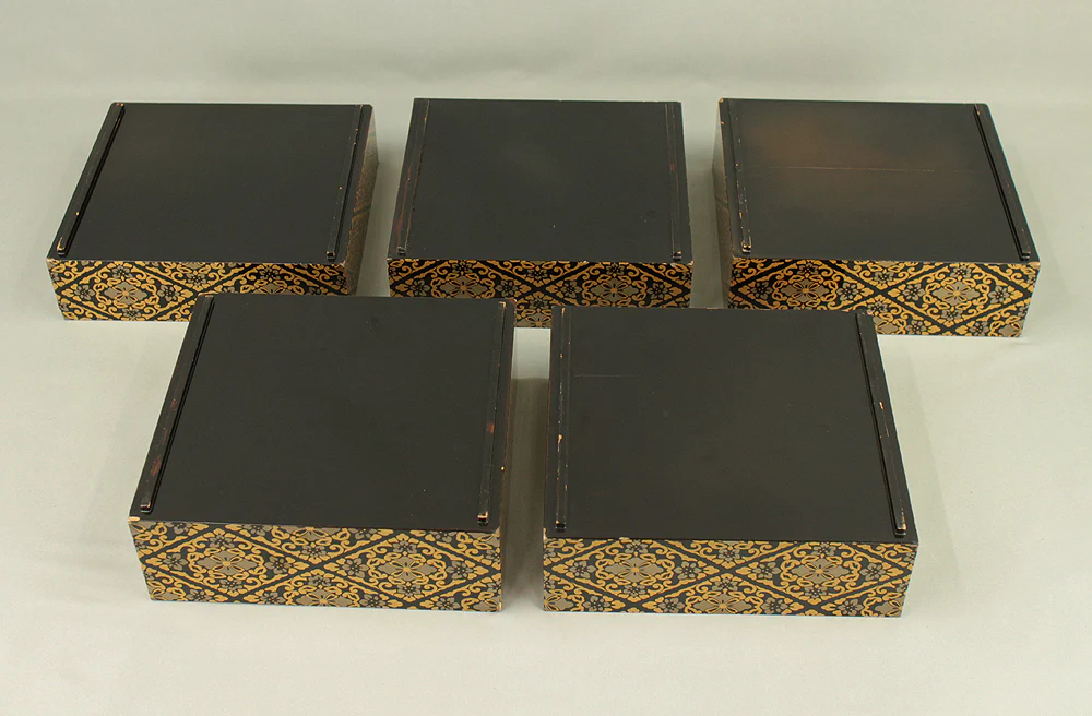 Gold Lacquer Flower Diamond Pattern Makie Five-Tiered Box Jubako with Box VA663 - Image 24