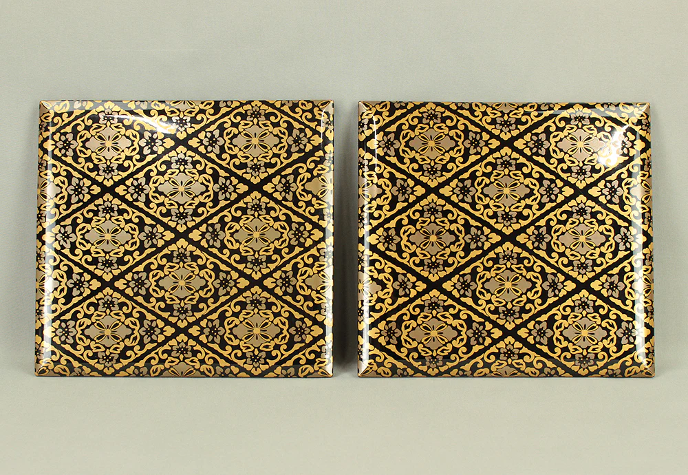 Gold Lacquer Flower Diamond Pattern Makie Five-Tiered Box Jubako with Box VA663 - Image 27