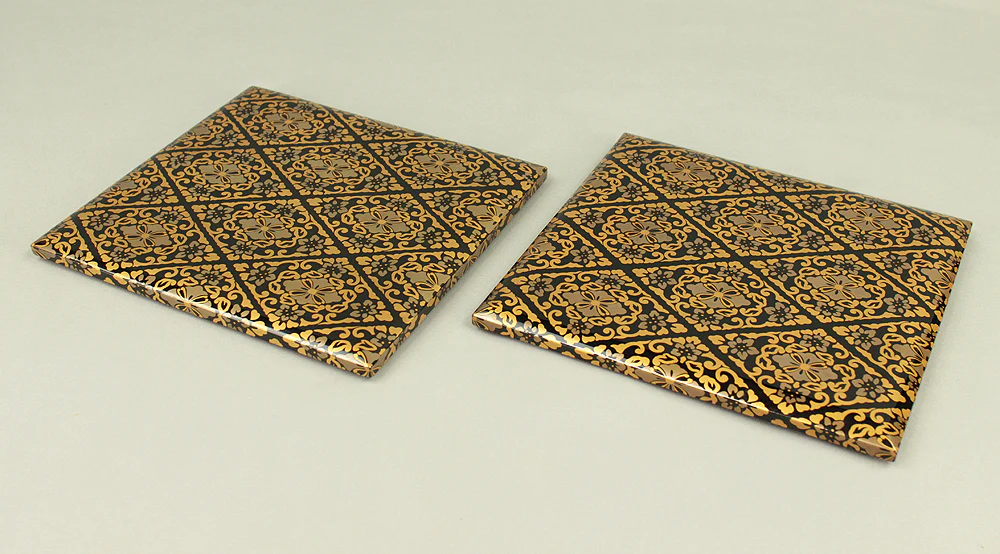 Gold Lacquer Flower Diamond Pattern Makie Five-Tiered Box Jubako with Box VA663 - Image 32