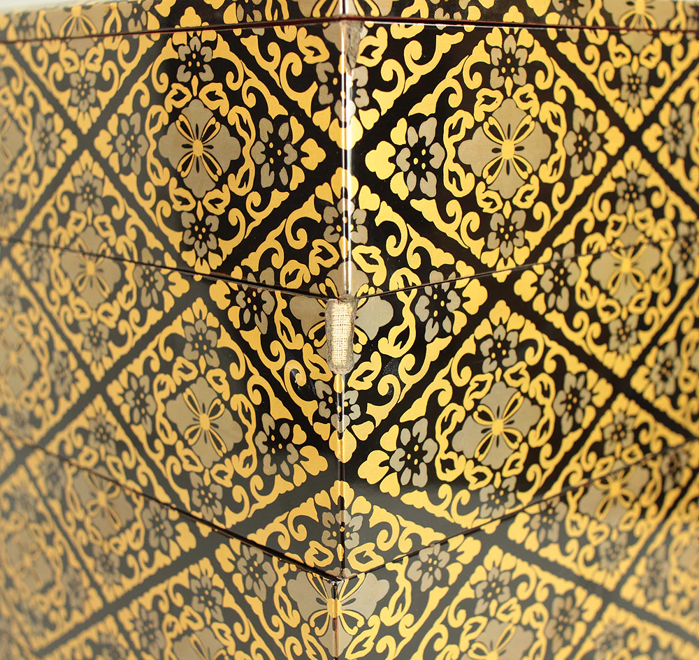 Gold Lacquer Flower Diamond Pattern Makie Five-Tiered Box Jubako with Box VA663 - Image 35