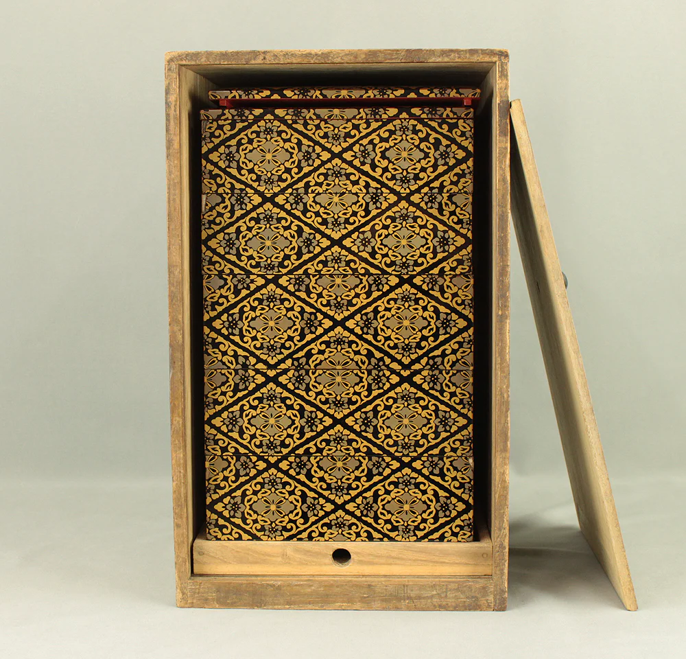 Gold Lacquer Flower Diamond Pattern Makie Five-Tiered Box Jubako with Box VA663 - Image 37