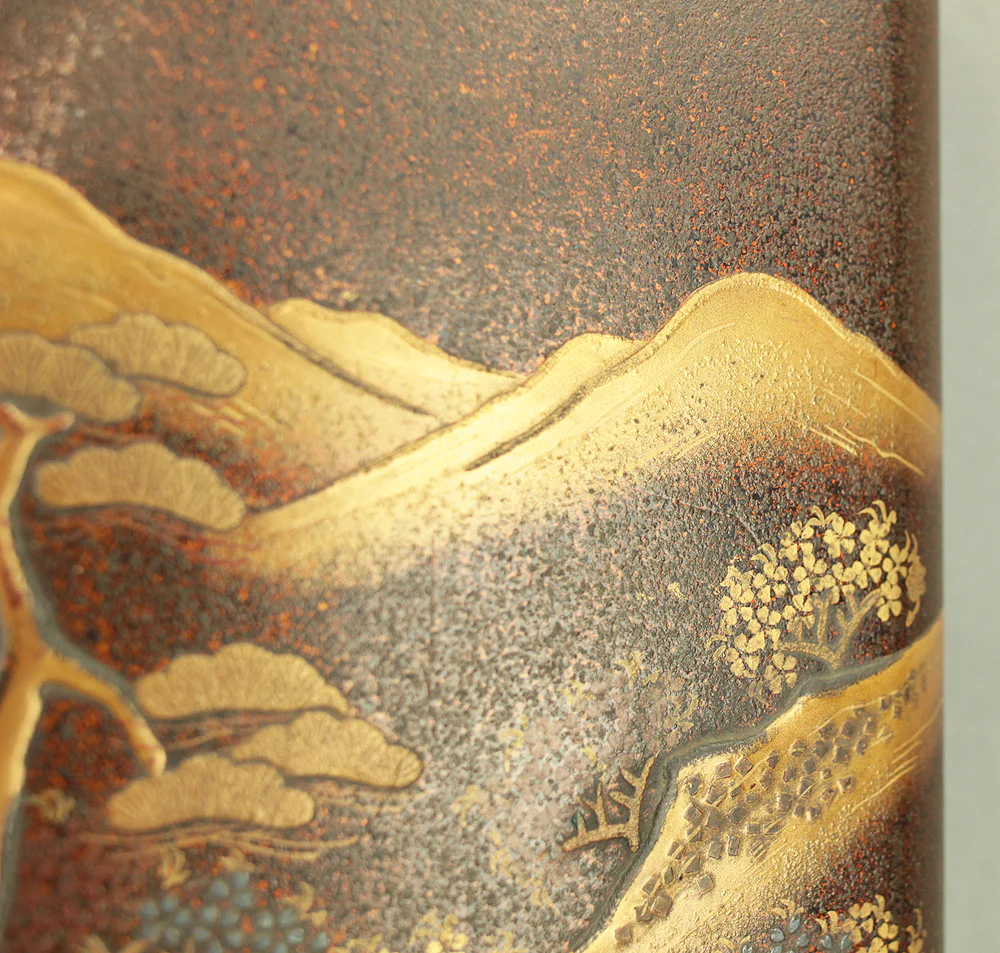 Gold Lacquer Makie Suzuribako (Inkstone Box) Nashiji Makie Landscape and Phoenix with Box VA664 - Image 12