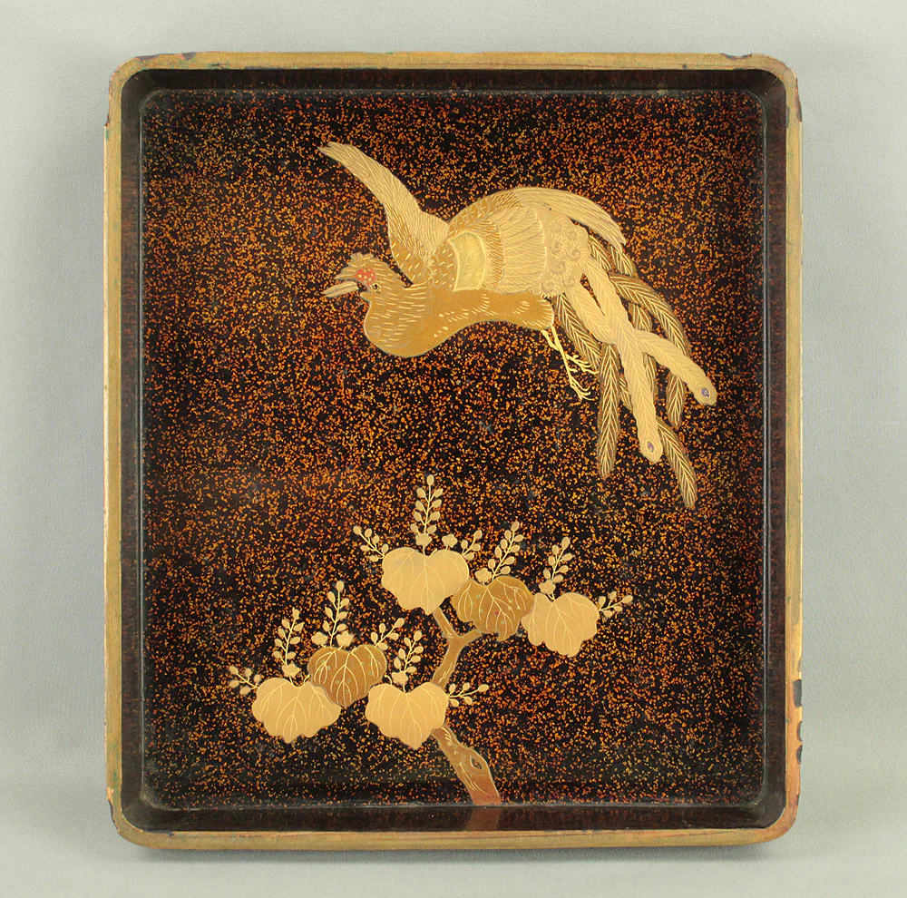 Gold Lacquer Makie Suzuribako (Inkstone Box) Nashiji Makie Landscape and Phoenix with Box VA664 - Image 21