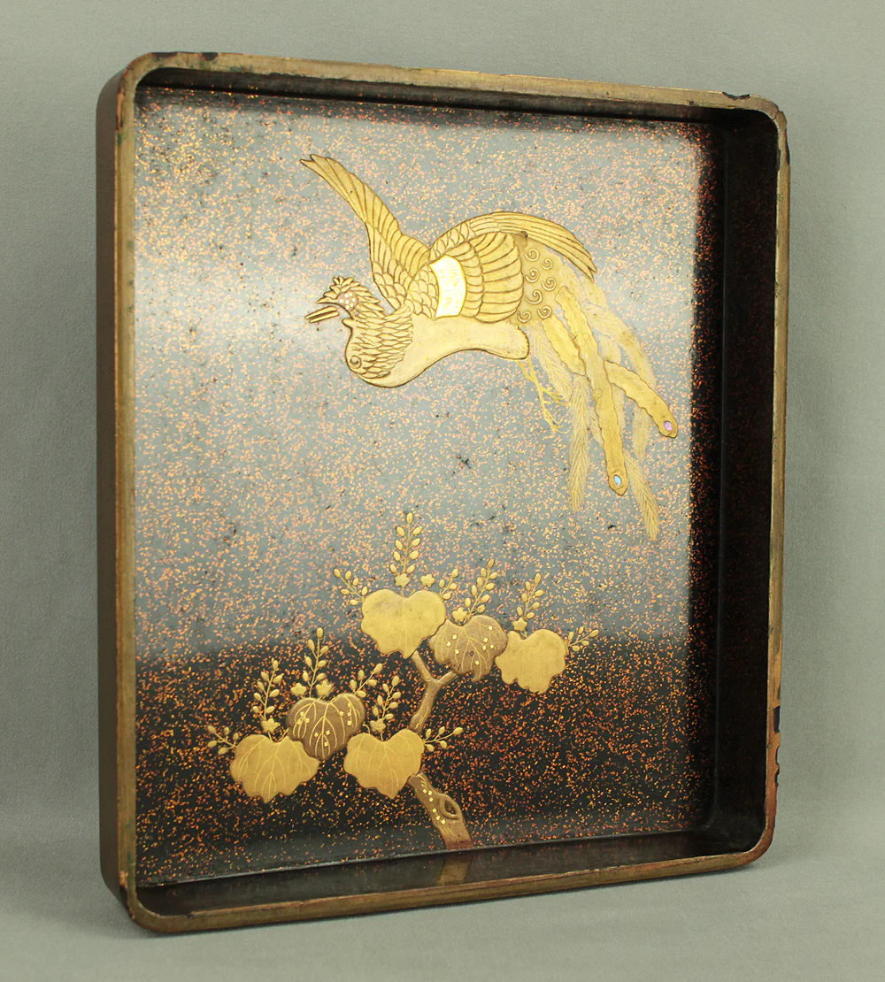Gold Lacquer Makie Suzuribako (Inkstone Box) Nashiji Makie Landscape and Phoenix with Box VA664 - Image 22