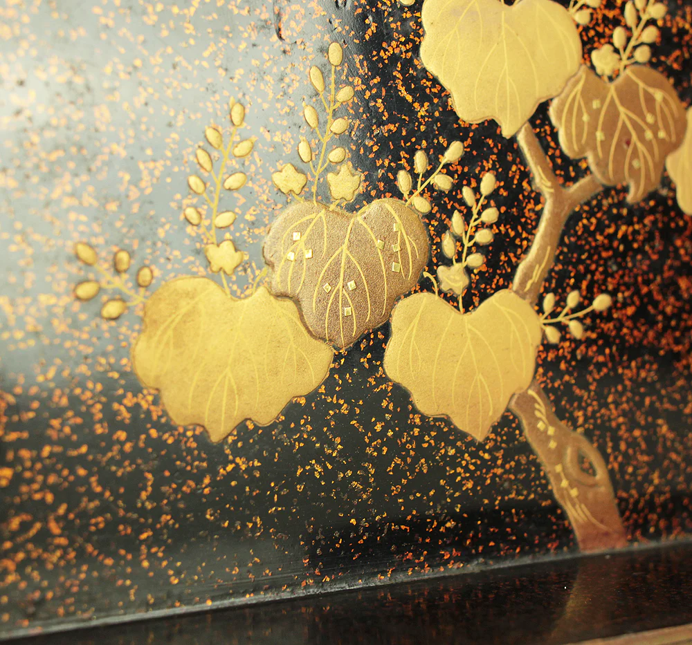 Gold Lacquer Makie Suzuribako (Inkstone Box) Nashiji Makie Landscape and Phoenix with Box VA664 - Image 29