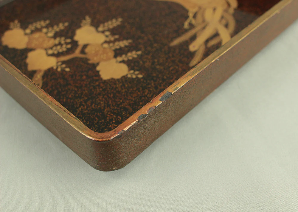 Gold Lacquer Makie Suzuribako (Inkstone Box) Nashiji Makie Landscape and Phoenix with Box VA664 - Image 38