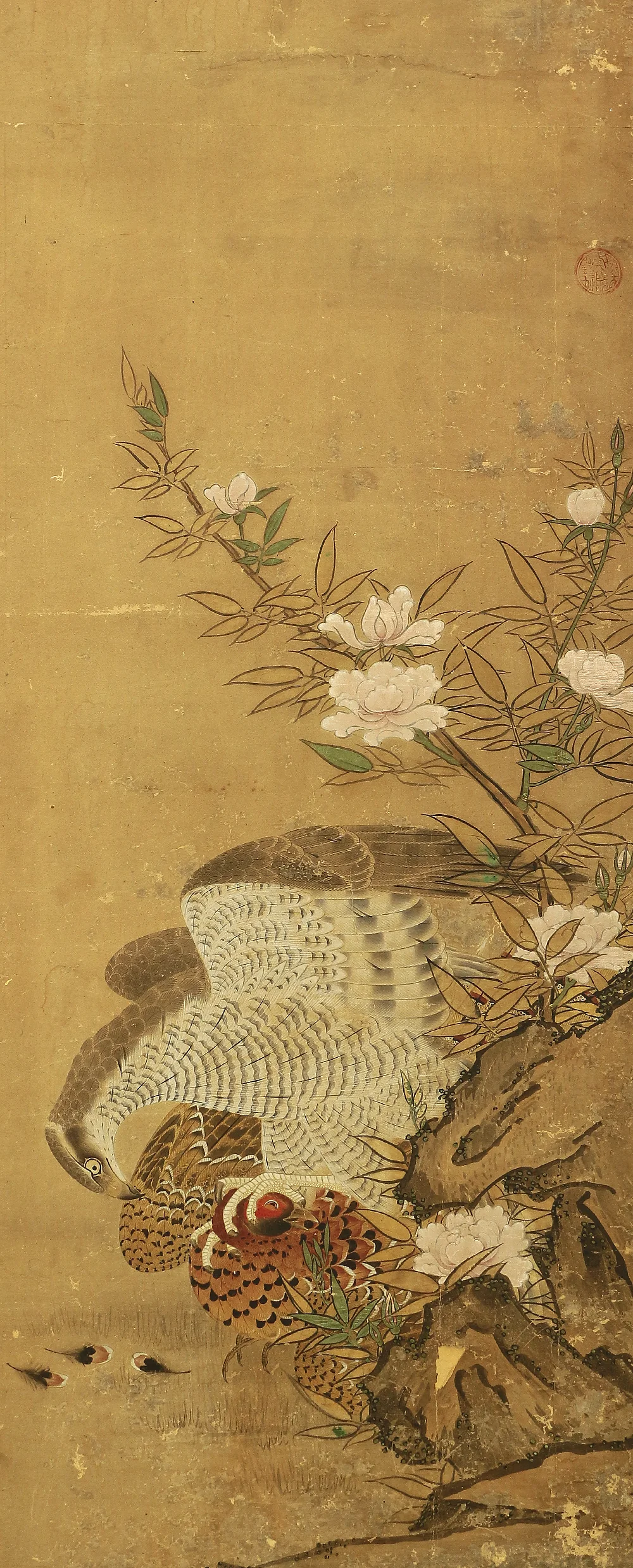 Gold Leaf Framed 'Hawk Hunting' Four Panels Folding Screens Byobu Room Dividers VA468 - Image 23