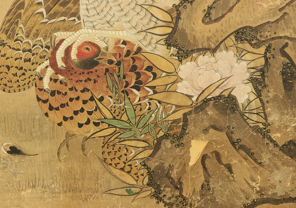 Gold Leaf Framed 'Hawk Hunting' Four Panels Folding Screens Byobu Room Dividers VA468 - Image 30