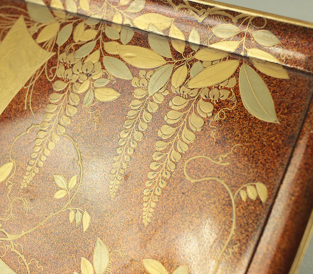 Gold Makie Lacquered Plum Wisteria Paulownia and Cherry Blossom Pattern Portable Lunchbox Set Four-Tiered Box Jubako Two Sake Bottles, Sakazuki and Plates (Kochu 行厨 Hanami Bento 花見弁当 Nodate Bento 野点弁当) with Box VA233 - Image 14