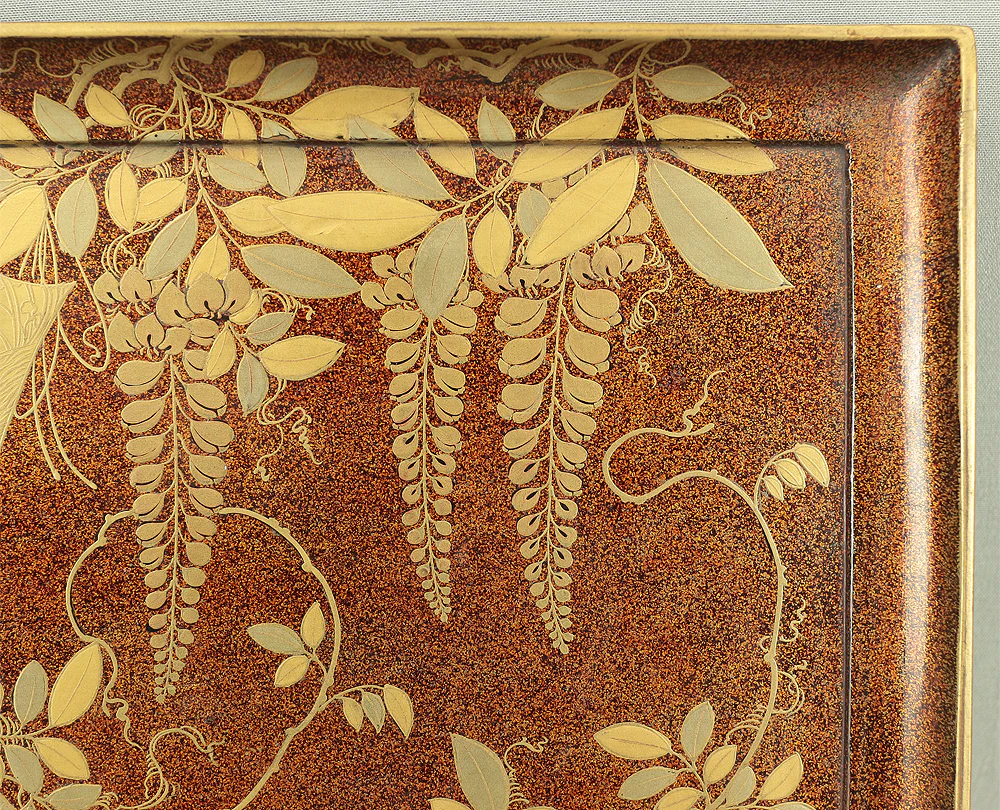 Gold Makie Lacquered Plum Wisteria Paulownia and Cherry Blossom Pattern Portable Lunchbox Set Four-Tiered Box Jubako Two Sake Bottles, Sakazuki and Plates (Kochu 行厨 Hanami Bento 花見弁当 Nodate Bento 野点弁当) with Box VA233 - Image 5