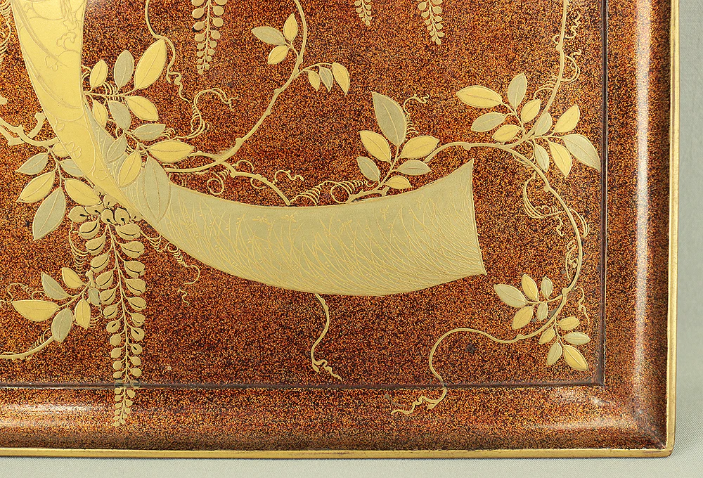 Gold Makie Lacquered Plum Wisteria Paulownia and Cherry Blossom Pattern Portable Lunchbox Set Four-Tiered Box Jubako Two Sake Bottles, Sakazuki and Plates (Kochu 行厨 Hanami Bento 花見弁当 Nodate Bento 野点弁当) with Box VA233 - Image 6