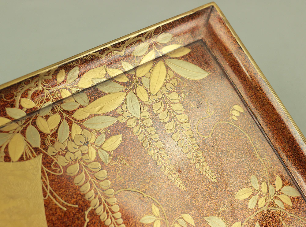 Gold Makie Lacquered Plum Wisteria Paulownia and Cherry Blossom Pattern Portable Lunchbox Set Four-Tiered Box Jubako Two Sake Bottles, Sakazuki and Plates (Kochu 行厨 Hanami Bento 花見弁当 Nodate Bento 野点弁当) with Box VA233 - Image 9