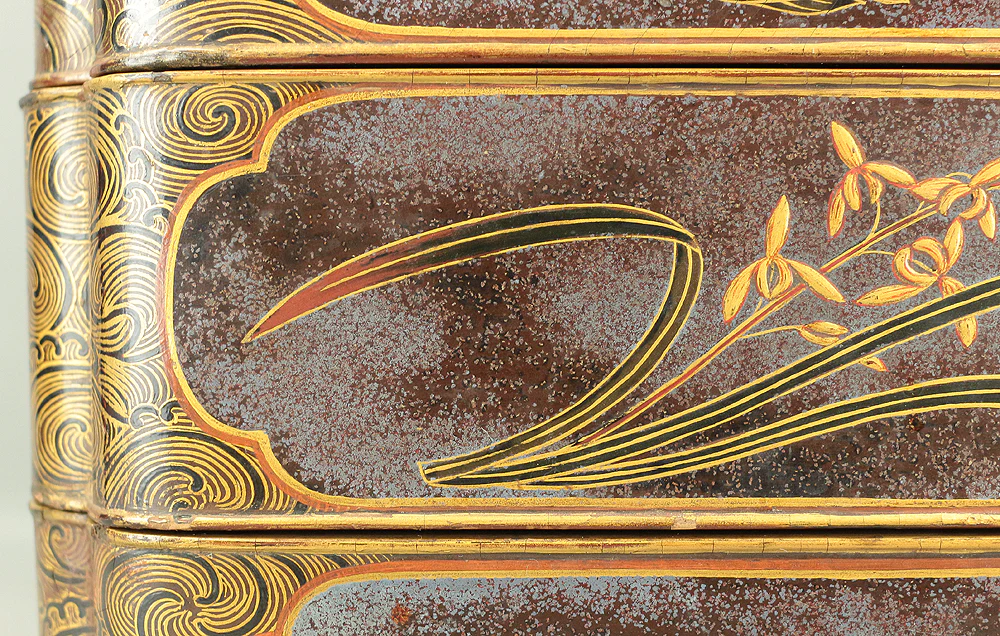 Gold Wave pattern Lacquered Five-Tiered Box Jubako Makie Gold lacquered 'Animal, Flowers and Bird' with Box VA247 - Image 13