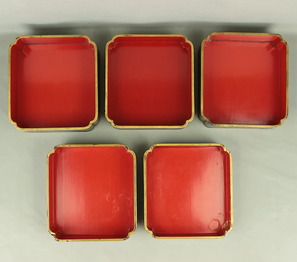 Gold Wave pattern Lacquered Five-Tiered Box Jubako Makie Gold lacquered 'Animal, Flowers and Bird' with Box VA247 - Image 152