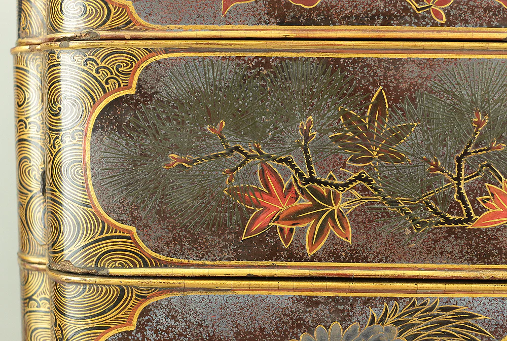 Gold Wave pattern Lacquered Five-Tiered Box Jubako Makie Gold lacquered 'Animal, Flowers and Bird' with Box VA247 - Image 40