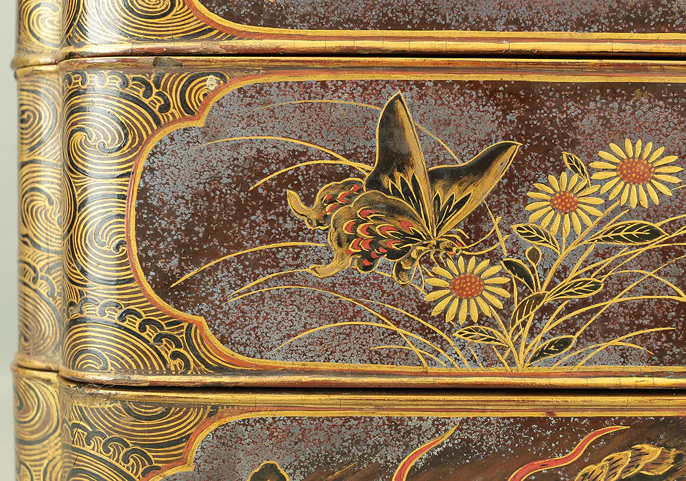 Gold Wave pattern Lacquered Five-Tiered Box Jubako Makie Gold lacquered 'Animal, Flowers and Bird' with Box VA247 - Image 46