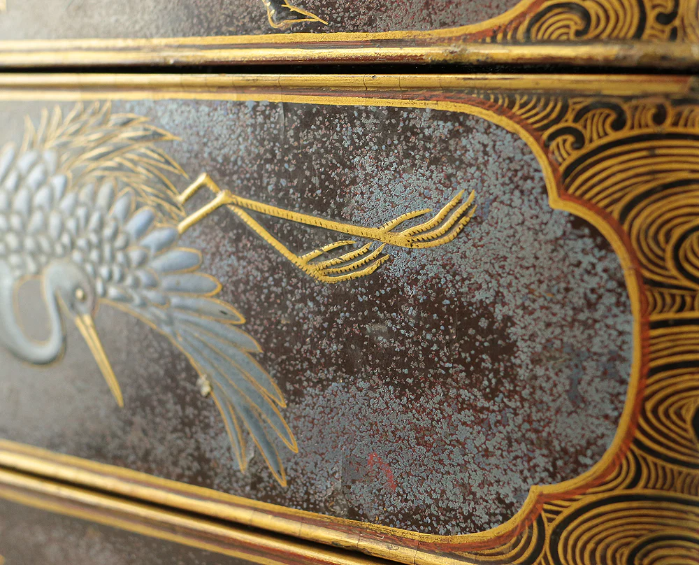 Gold Wave pattern Lacquered Five-Tiered Box Jubako Makie Gold lacquered 'Animal, Flowers and Bird' with Box VA247 - Image 69