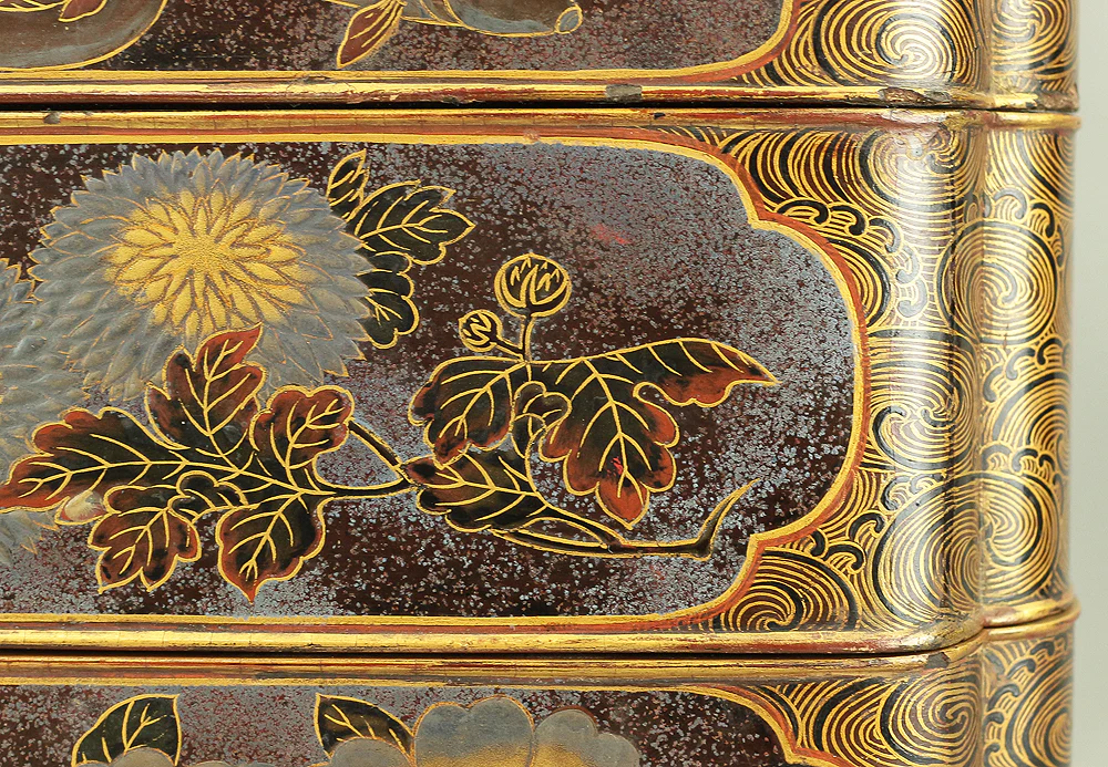 Gold Wave pattern Lacquered Five-Tiered Box Jubako Makie Gold lacquered 'Animal, Flowers and Bird' with Box VA247 - Image 81