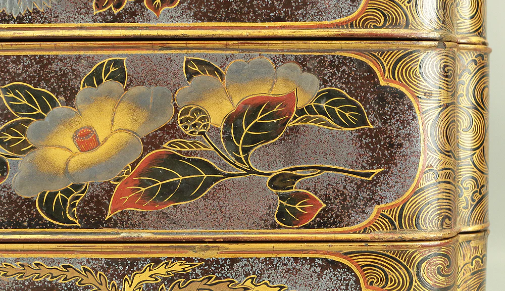 Gold Wave pattern Lacquered Five-Tiered Box Jubako Makie Gold lacquered 'Animal, Flowers and Bird' with Box VA247 - Image 85