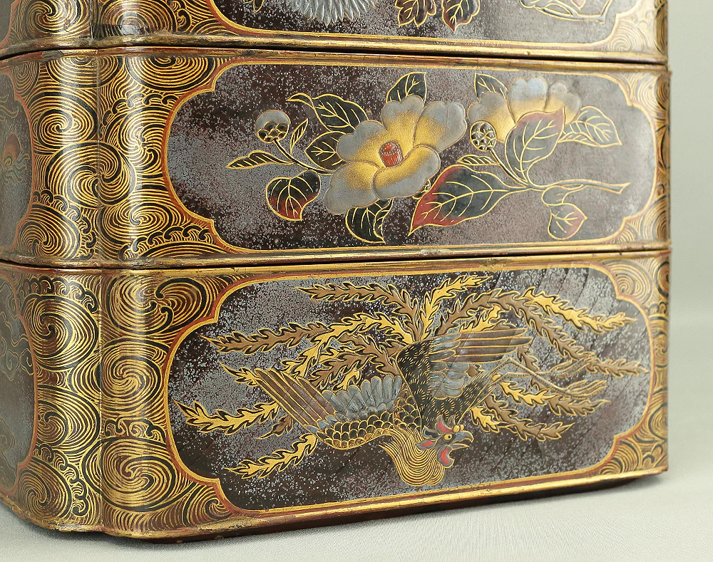 Gold Wave pattern Lacquered Five-Tiered Box Jubako Makie Gold lacquered 'Animal, Flowers and Bird' with Box VA247 - Image 96