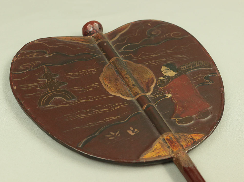 Gunbai Samurai Military Leader's Fan Edo period Hand fan Gold Decoration 'Bard and Pagoda in River' 「一夕之聖」 VA232 - Image 10
