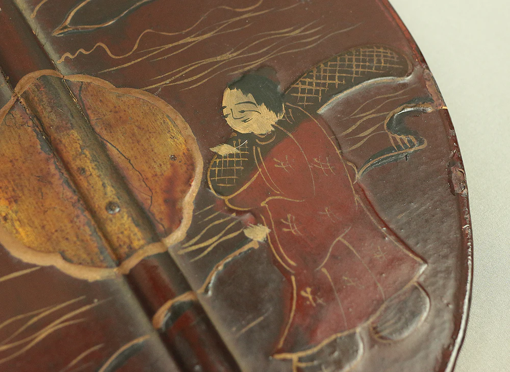 Gunbai Samurai Military Leader's Fan Edo period Hand fan Gold Decoration 'Bard and Pagoda in River' 「一夕之聖」 VA232 - Image 12